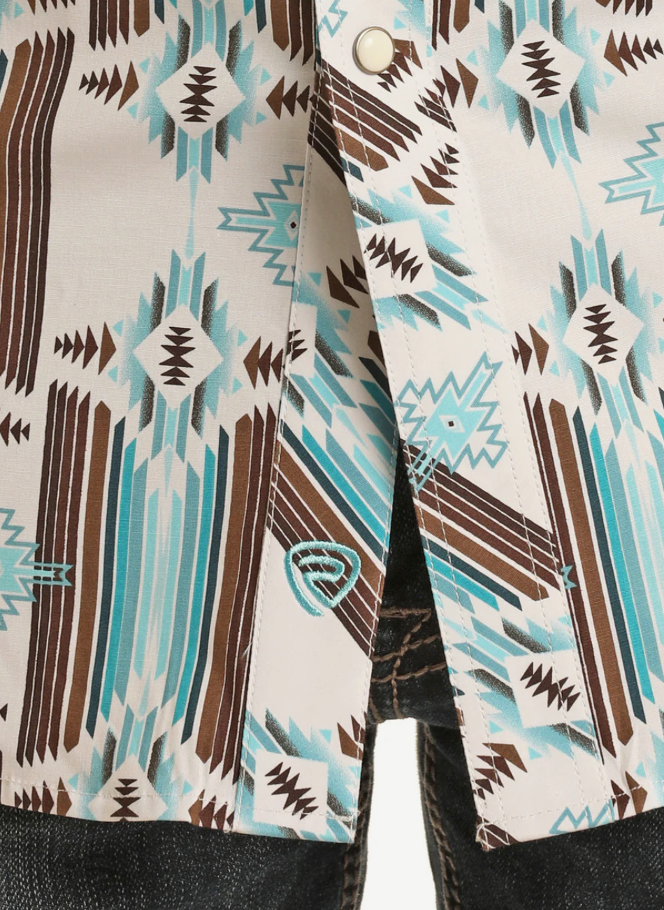 Camisa azteca de manga corta con cierre a presión