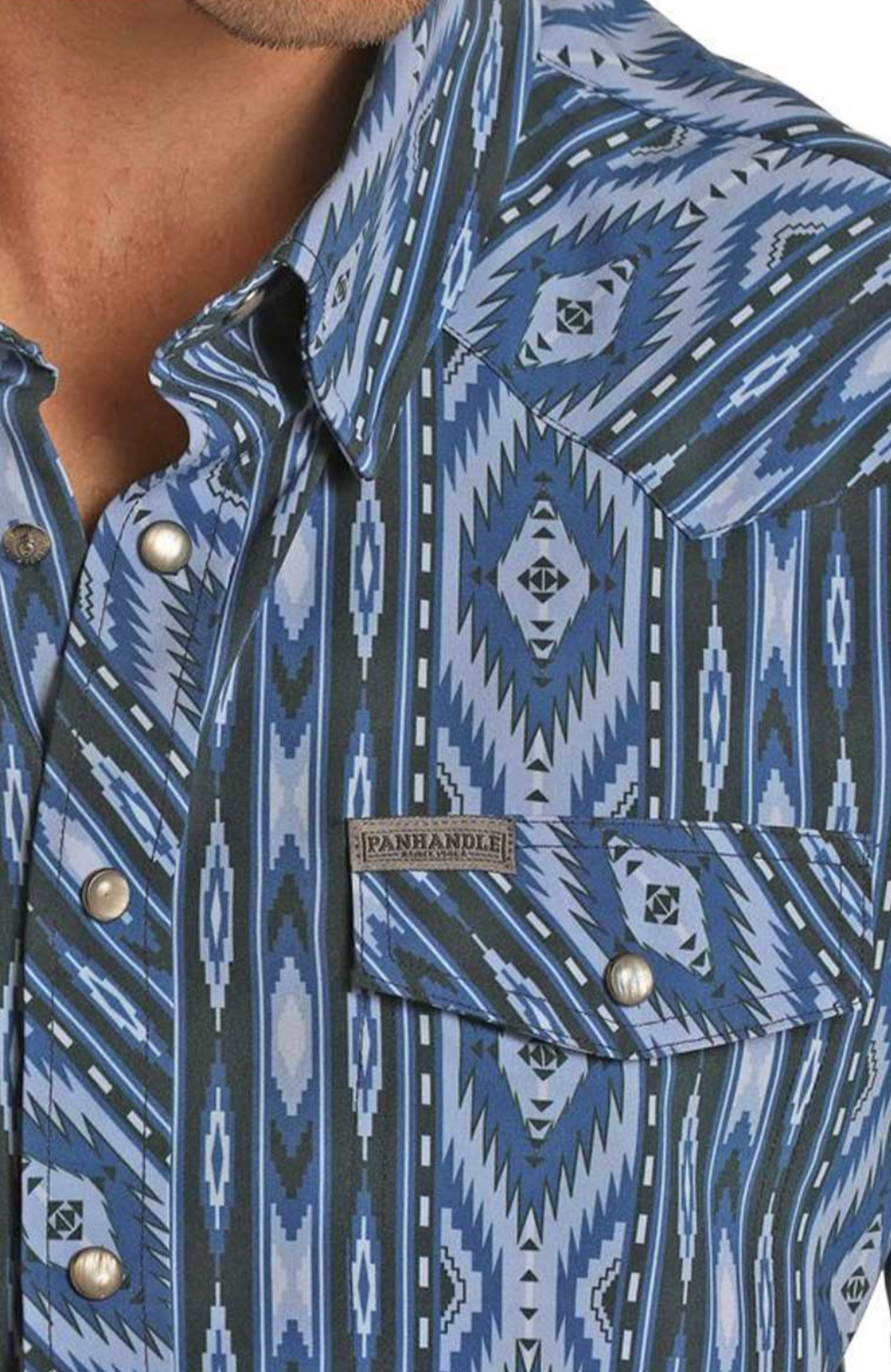 Panhandle | Camisa de manga corta con broches Aztec - Azul