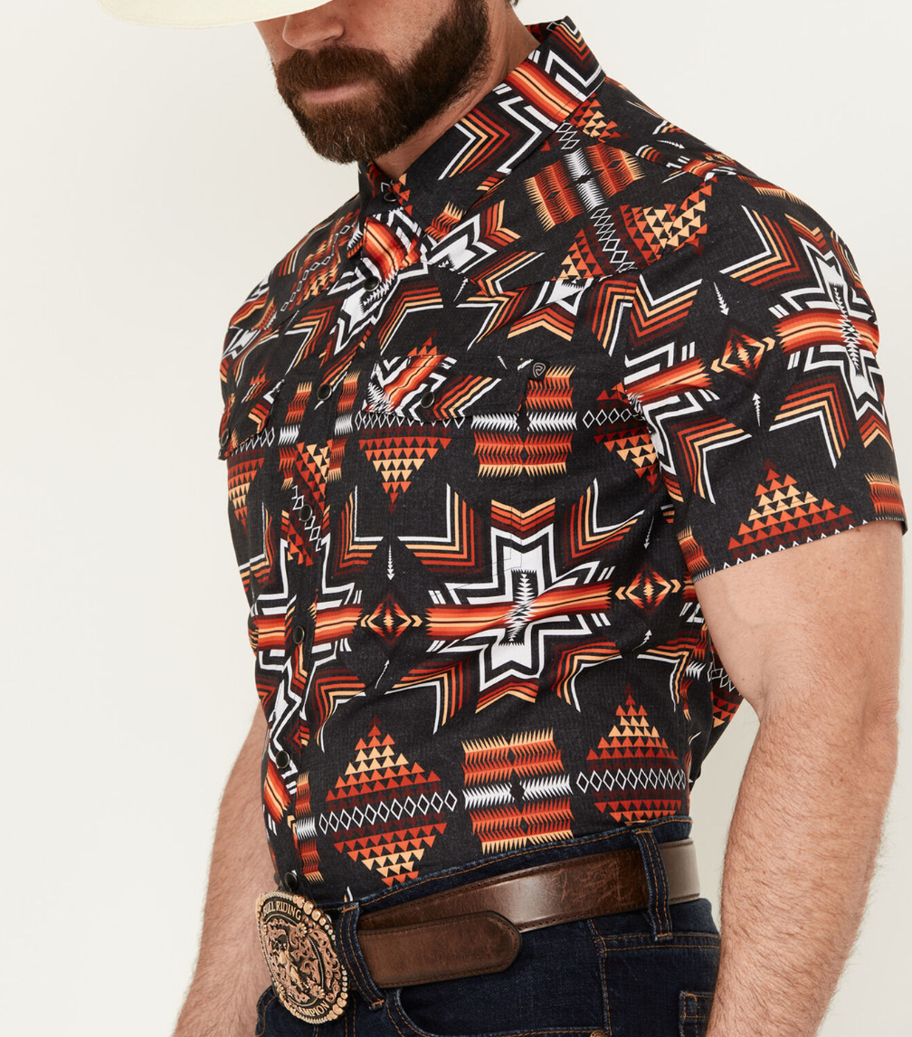 Camisa vaquera Rock & Roll de manga corta con broches estilo suroeste para hombre