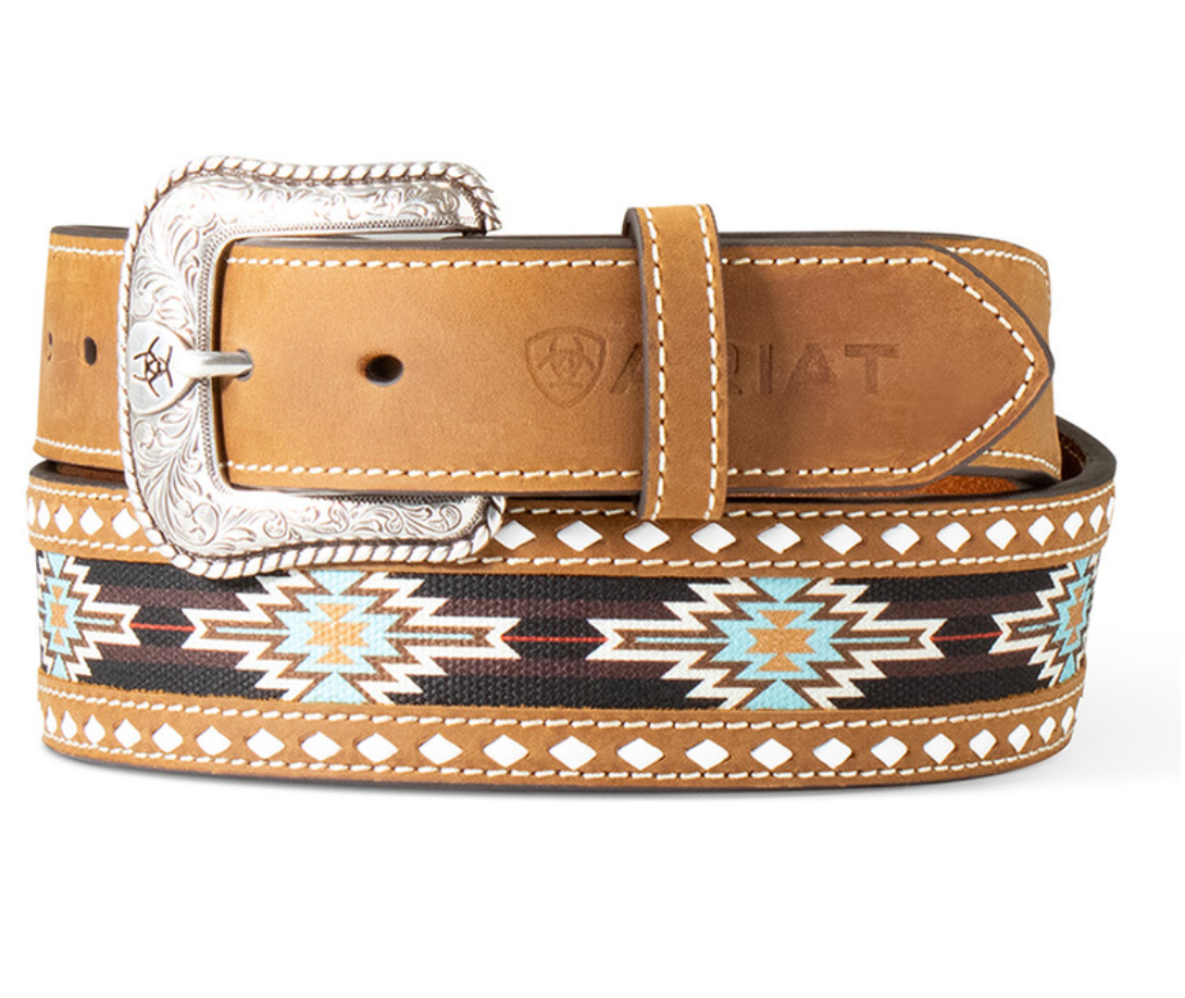 Cinturón Ariat para hombre con estampado del suroeste de 4,35 cm - Marrón desgastado