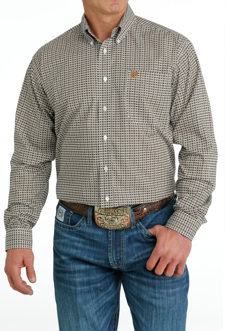 Camisa de hombre con botones y estampado geométrico