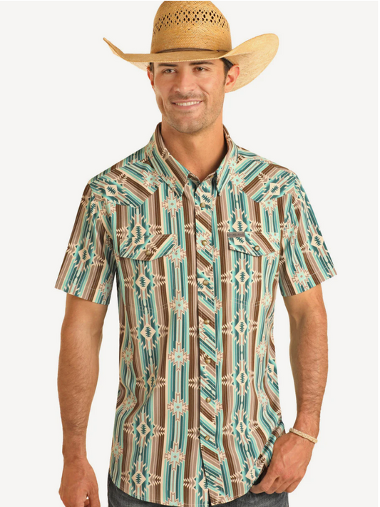 Aztec Print Short Sleeve Snap Shirt