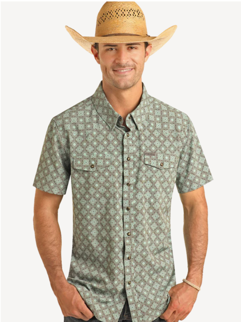 Aztec Print Short Sleeve Snap Shirt