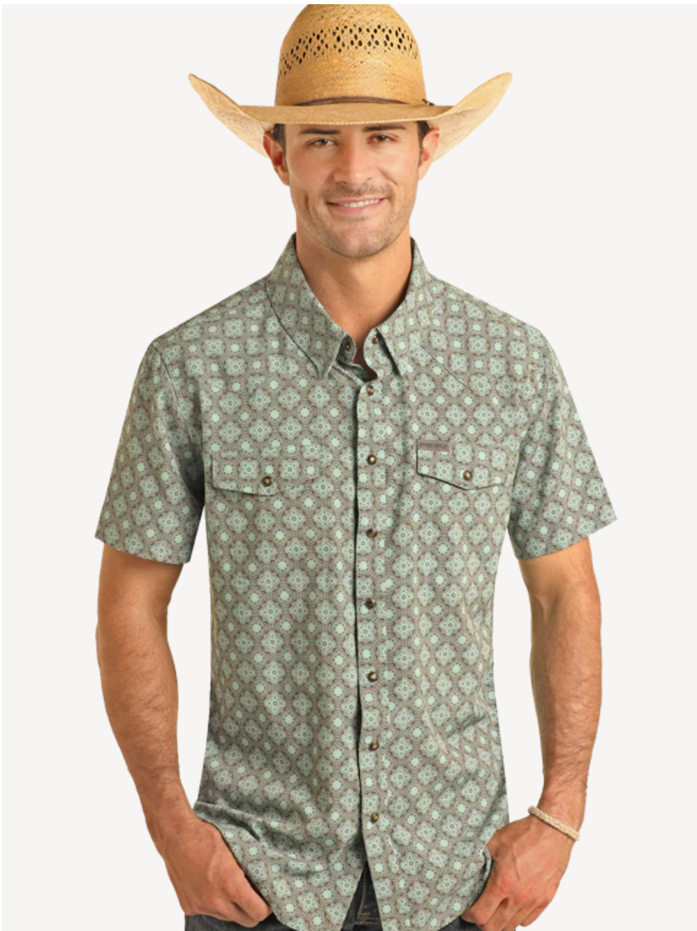 Camisa de manga corta con broches y estampado azteca Panhandle