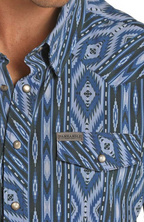 Panhandle | Camisa de manga corta con broches Aztec - Azul