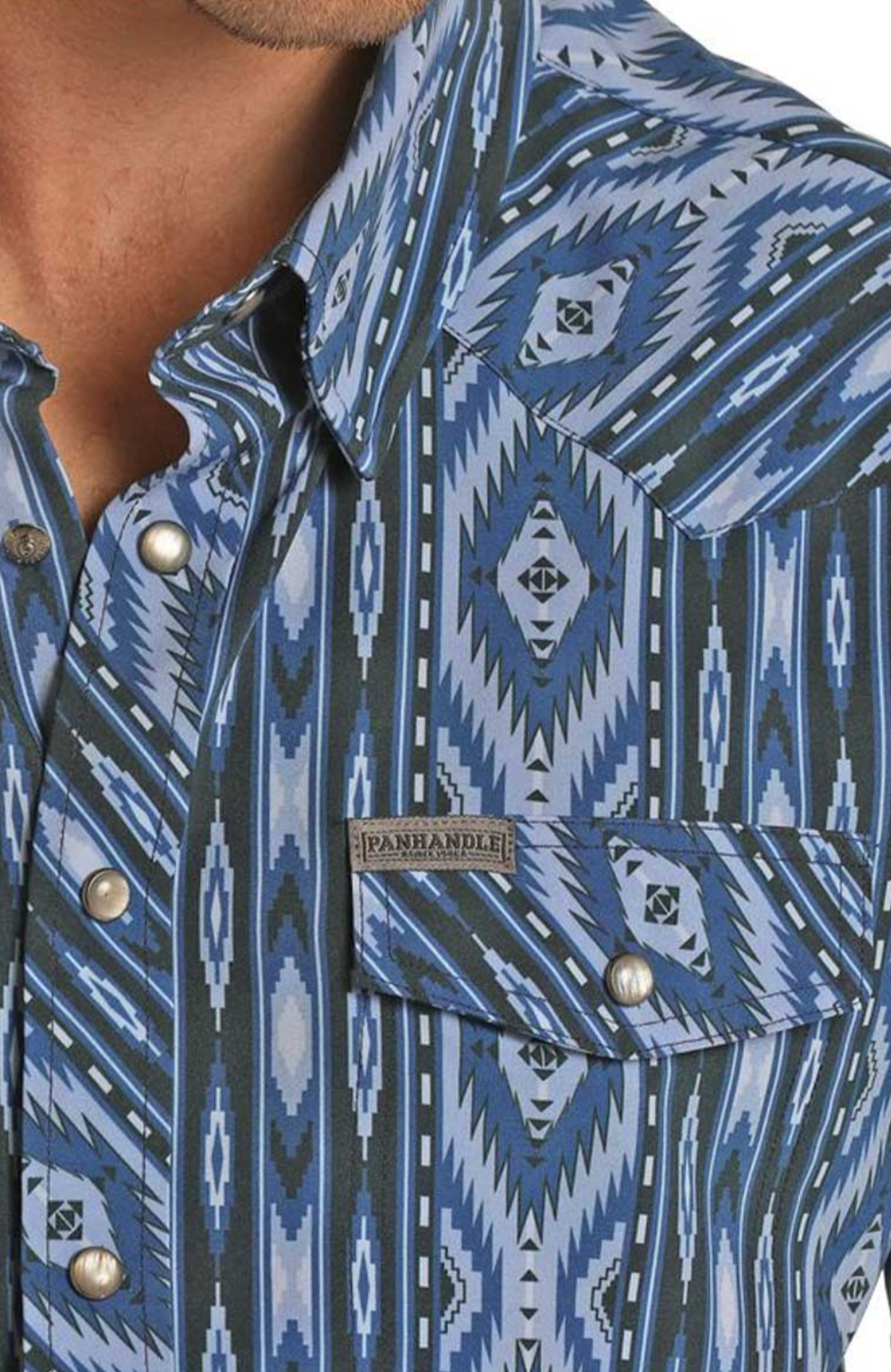 Panhandle Aztec Snap Short Sleeve Shirt - Blue