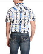 Camisa vaquera Rock &amp; Roll Denim de manga corta con estampado azteca en blanco y azul aciano para hombre