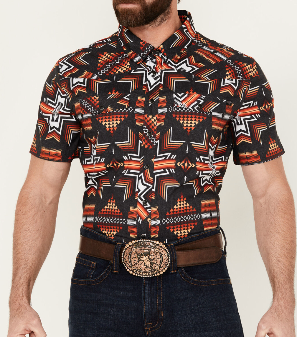 Camisa vaquera Rock &amp; Roll de manga corta con broches estilo suroeste para hombre