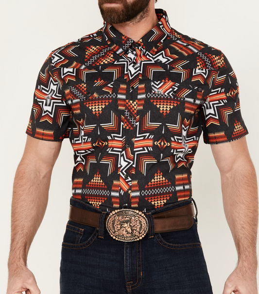 Rock & Roll Denim Men's Southwestern Short Sleeve Snap Western Shirt