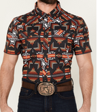 Camisa vaquera Rock &amp; Roll de manga corta con broches estilo suroeste para hombre