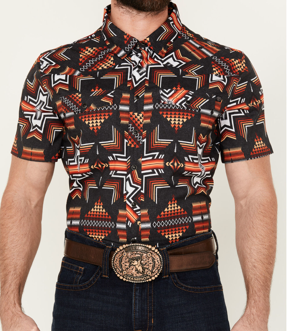 Rock & Roll Denim Men's Southwestern Short Sleeve Snap Western Shirt