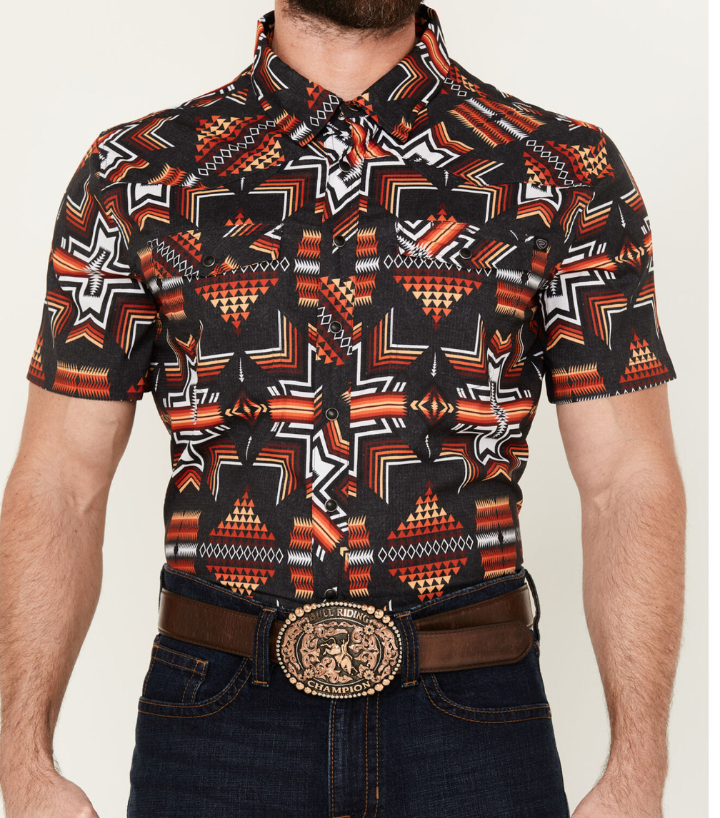 Camisa vaquera Rock &amp; Roll de manga corta con broches estilo suroeste para hombre