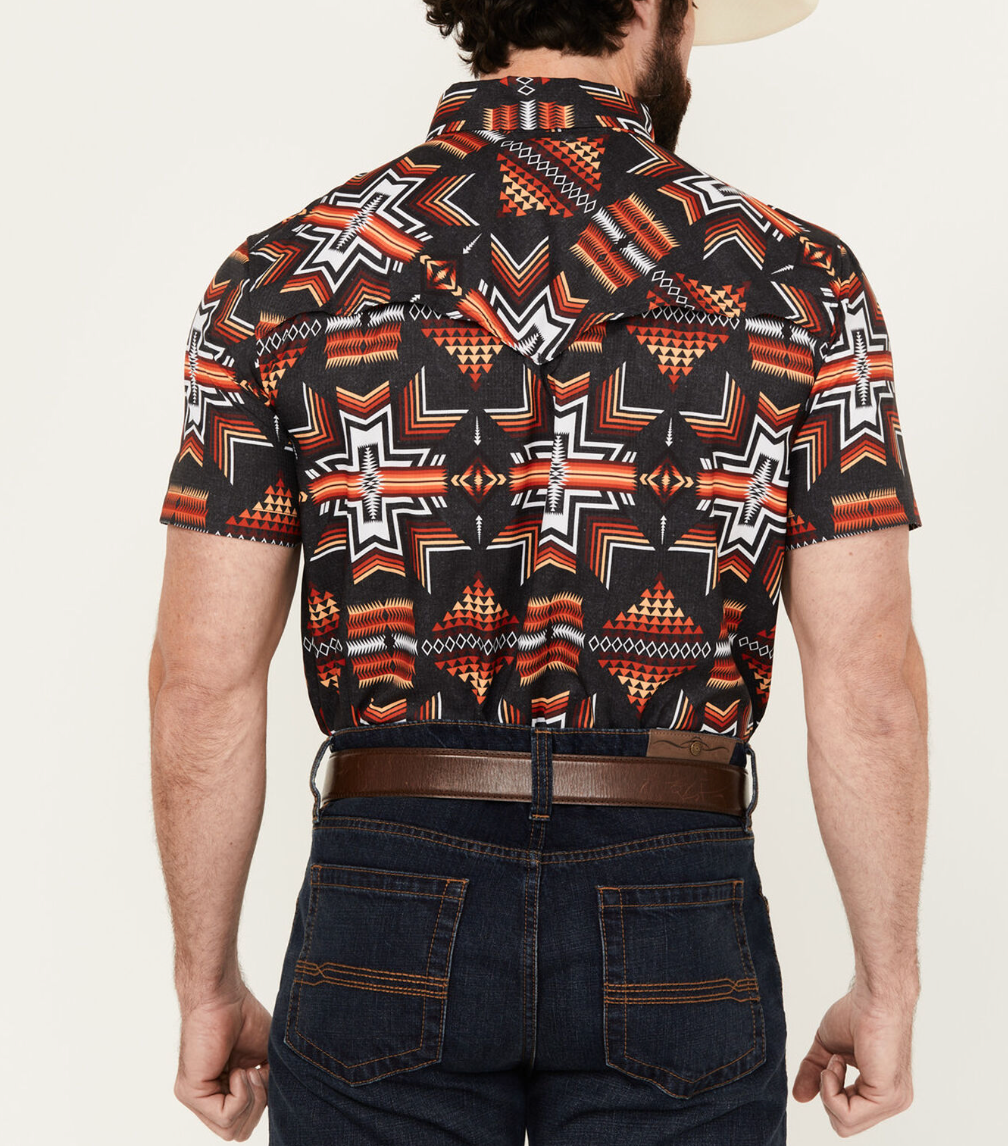 Camisa vaquera Rock &amp; Roll de manga corta con broches estilo suroeste para hombre