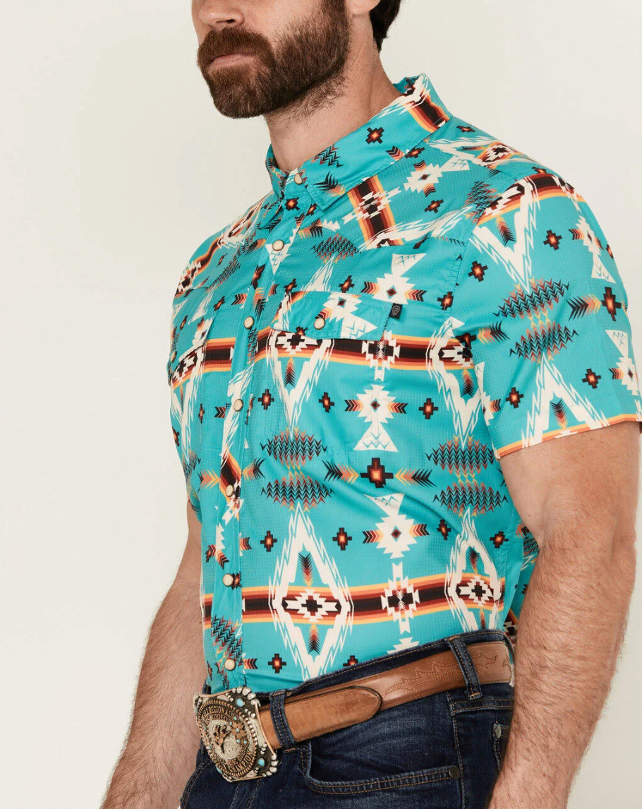Rock & Roll Denim Tek Southwestern Shirt - Turquoise Large, Men's