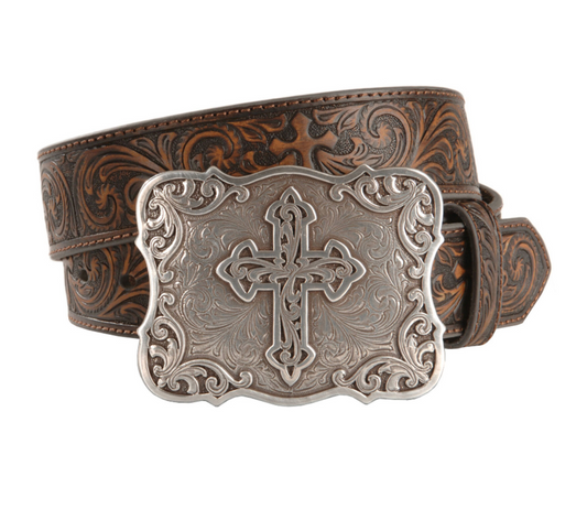 Nocona Belt Co. Women's Embossed Leather Cross Buckle Belt