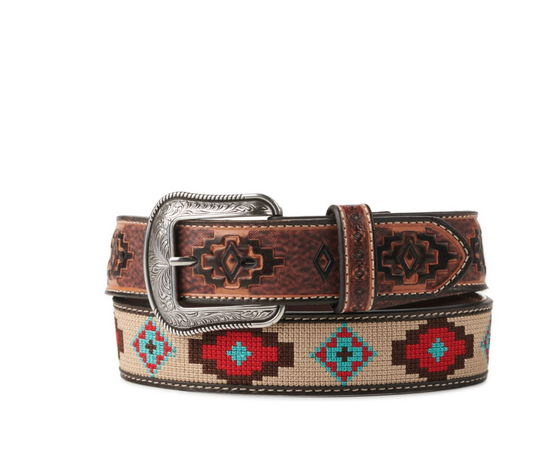 3D Belt Co Men's Brown with Tan Aztec Stitch Western Belt