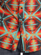 Camisa azteca roja de manga larga con cierre a presión y corte ajustado