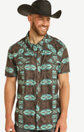 CAMISA DE MANGA CORTA AZTECA MARRÓN WESTERN TEK