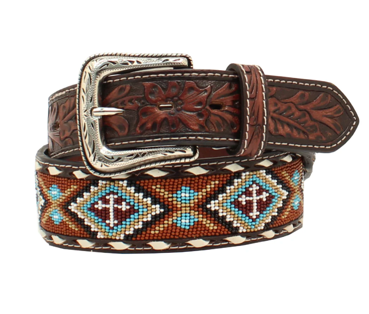 Nocona Men's Floral Tabs Beaded Buck Lacing Belt