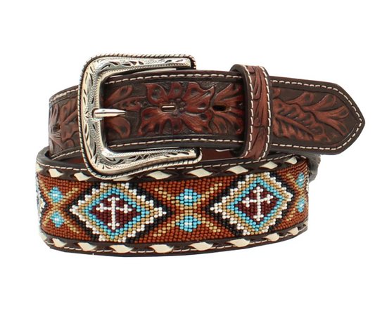 Nocona Men's Floral Tabs Beaded Buck Lacing Belt