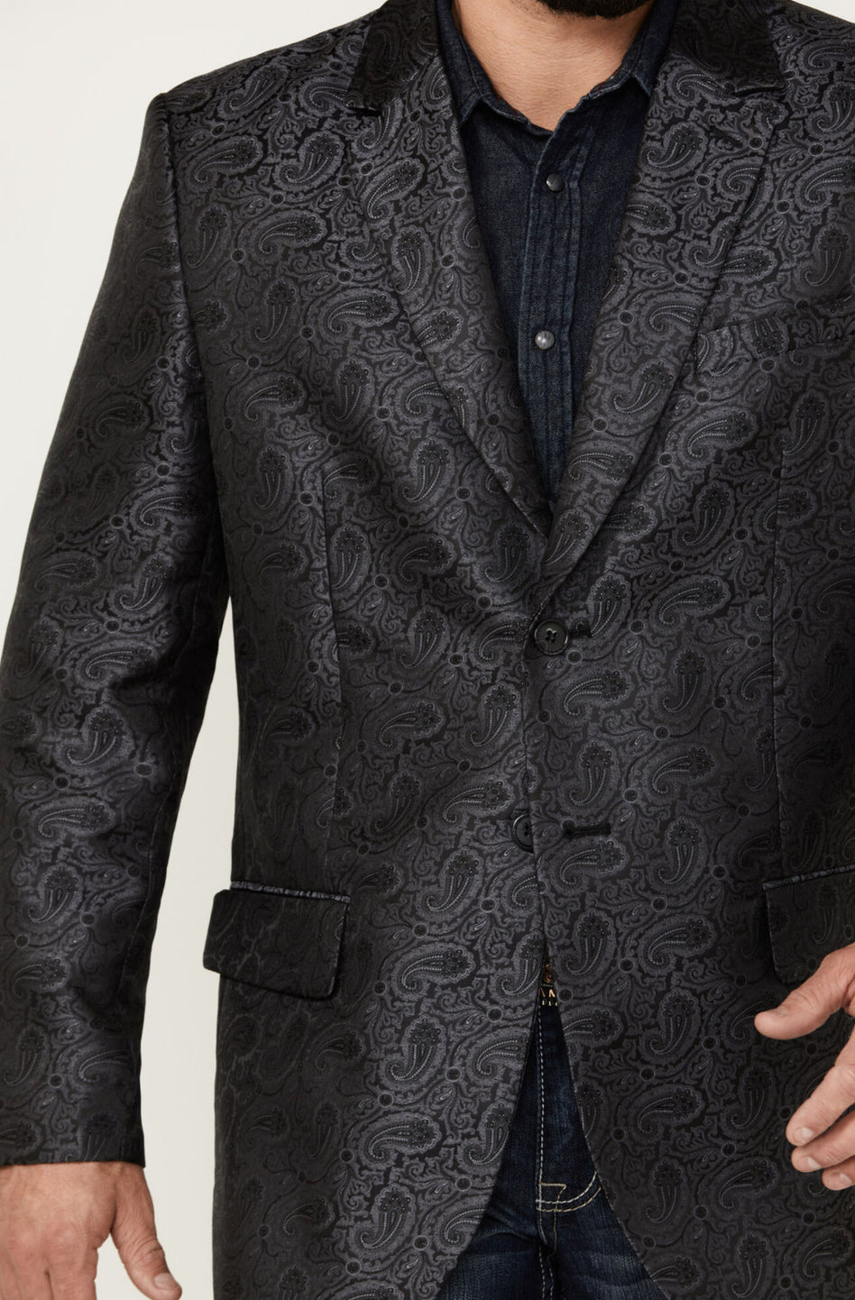 ABRIGO DEPORTIVO ROCK &amp; ROLL DENIM PARA HOMBRE CON AJUSTE MODERNO Y JACQUARD DE PAISLEY