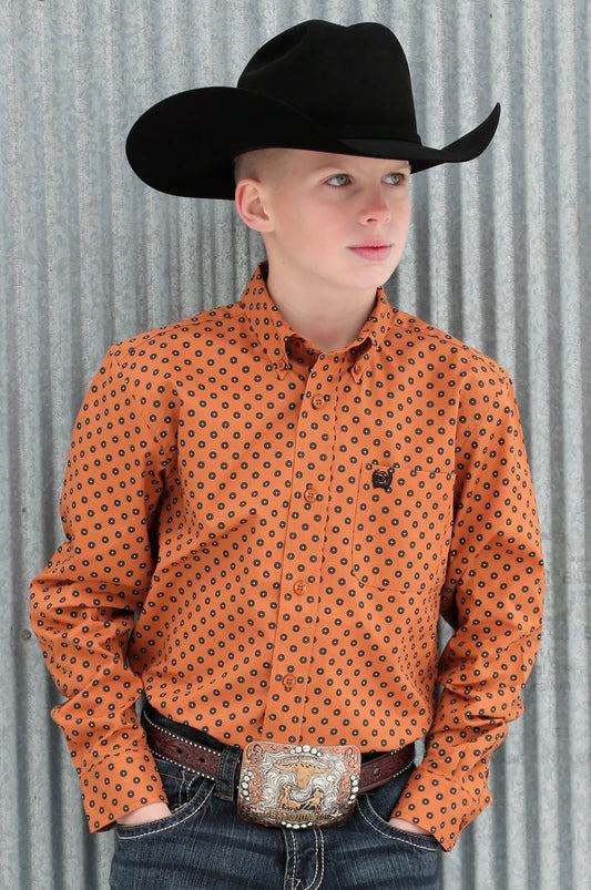 Cinch Boys Geometric Print Button Down