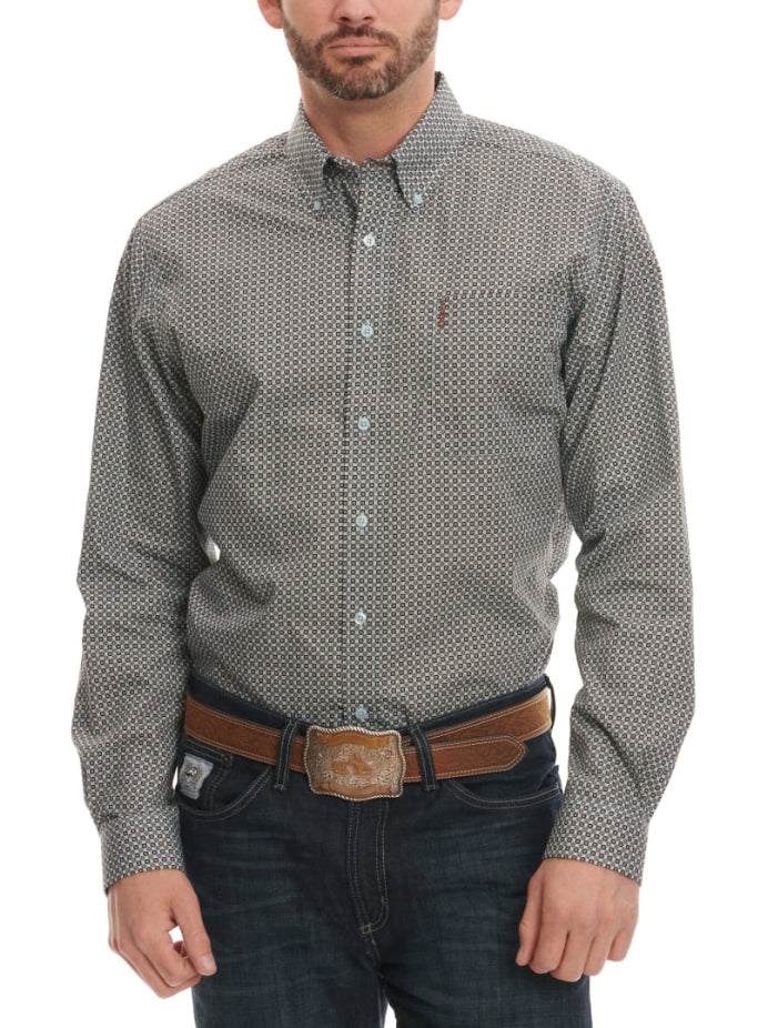 Cinch para hombre con estampado geométrico en azul pálido y óxido