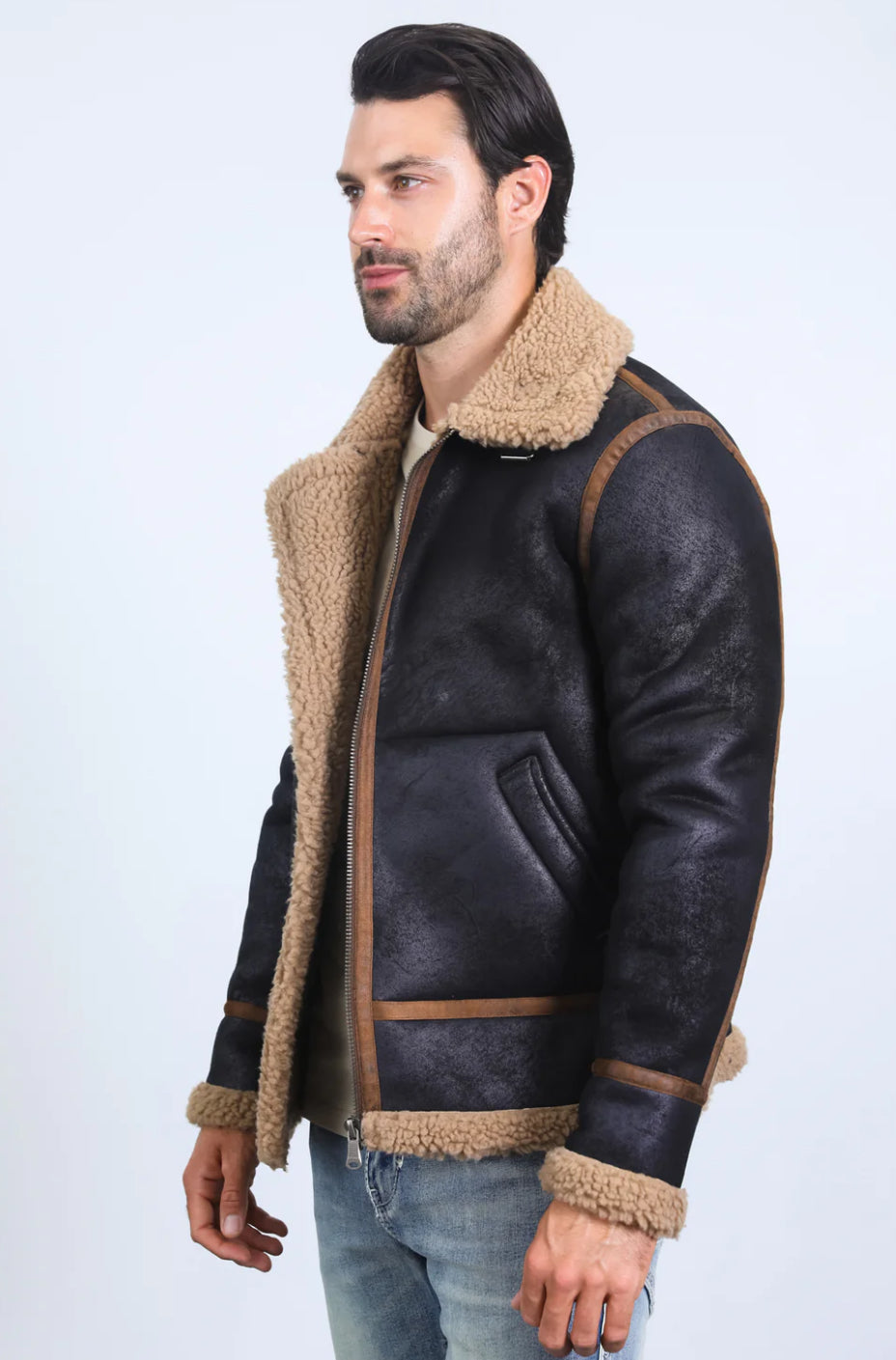 Platini | Suede jacket w/ Faux Shearling-lined