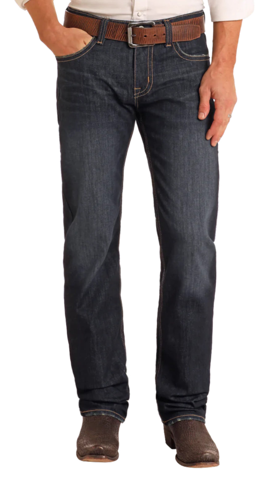 Rock & Roll | Men’s Slim Fit Tri-color Stitch Straight leg Jeans