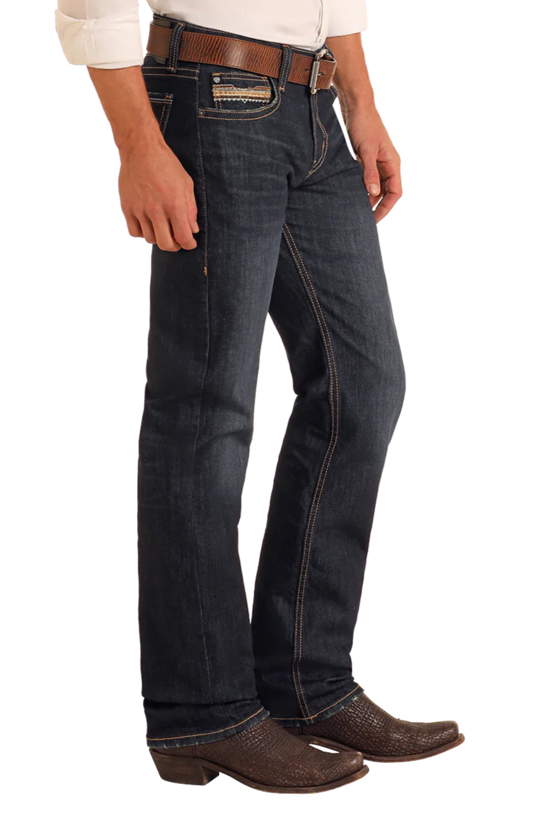 Rock & Roll | Men’s Slim Fit Tri-color Stitch Straight leg Jeans