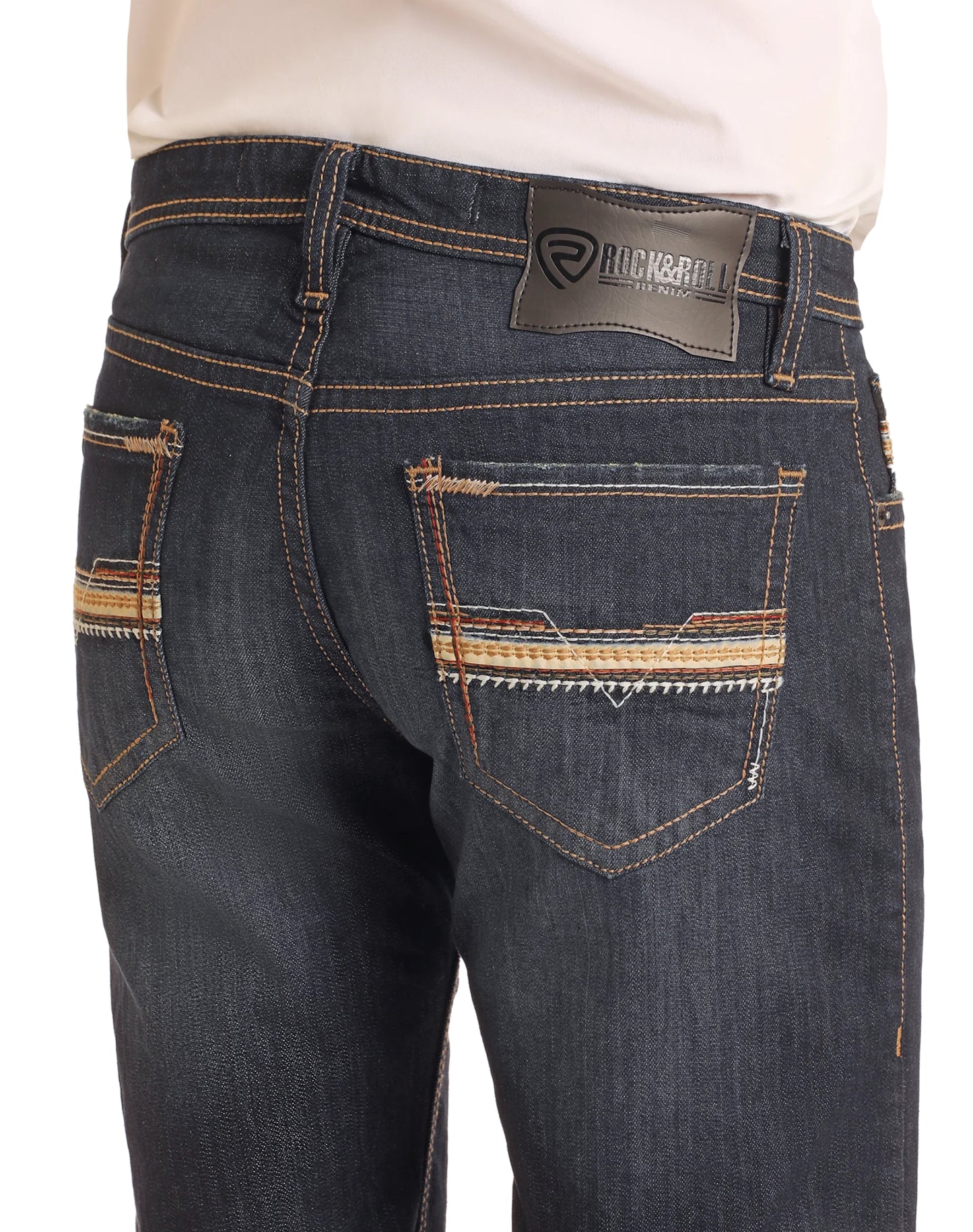 Rock & Roll | Men’s Slim Fit Tri-color Stitch Straight leg Jeans